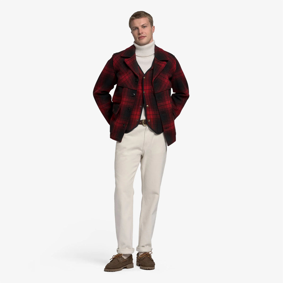 Giacca monopetto Sebago Ranger Check in lana rossa e nera