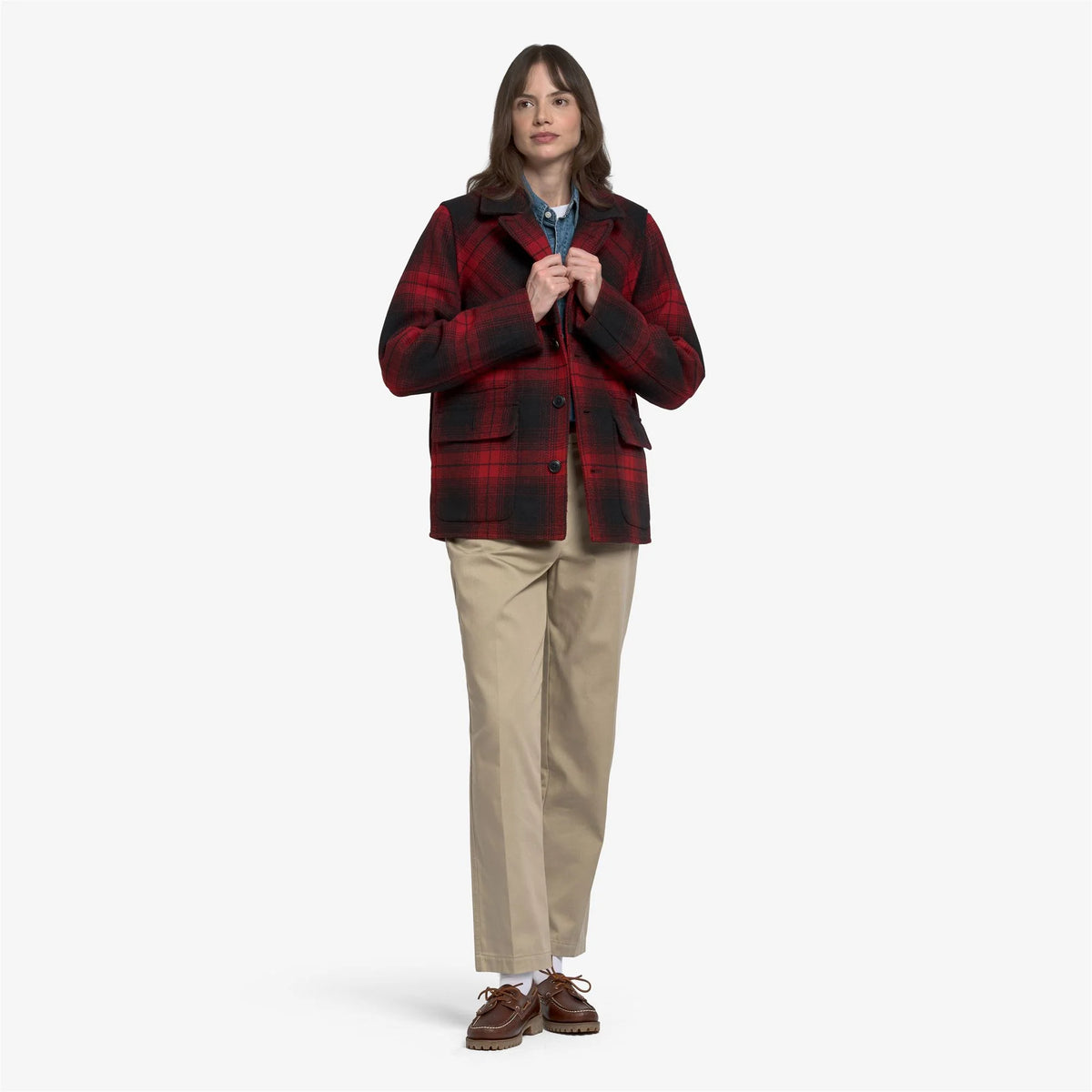 Giacca monopetto Sebago Ranger Check in lana rossa e nera