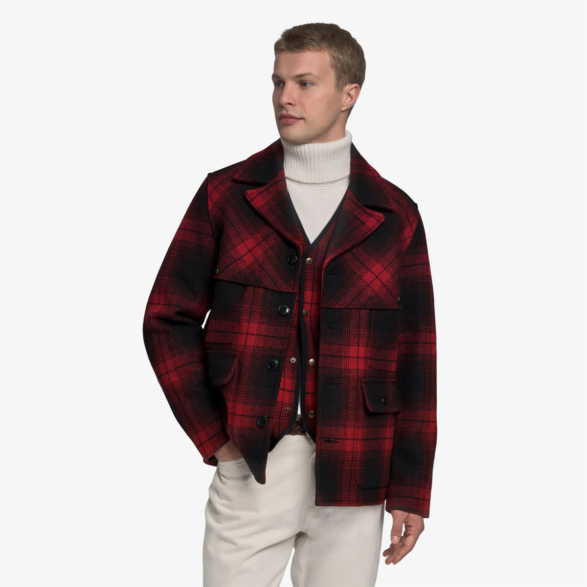 Giacca monopetto Sebago Ranger Check in lana rossa e nera