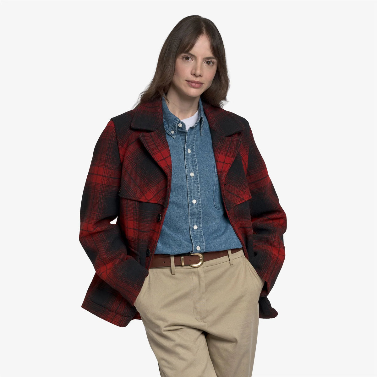 Giacca monopetto Sebago Ranger Check in lana rossa e nera