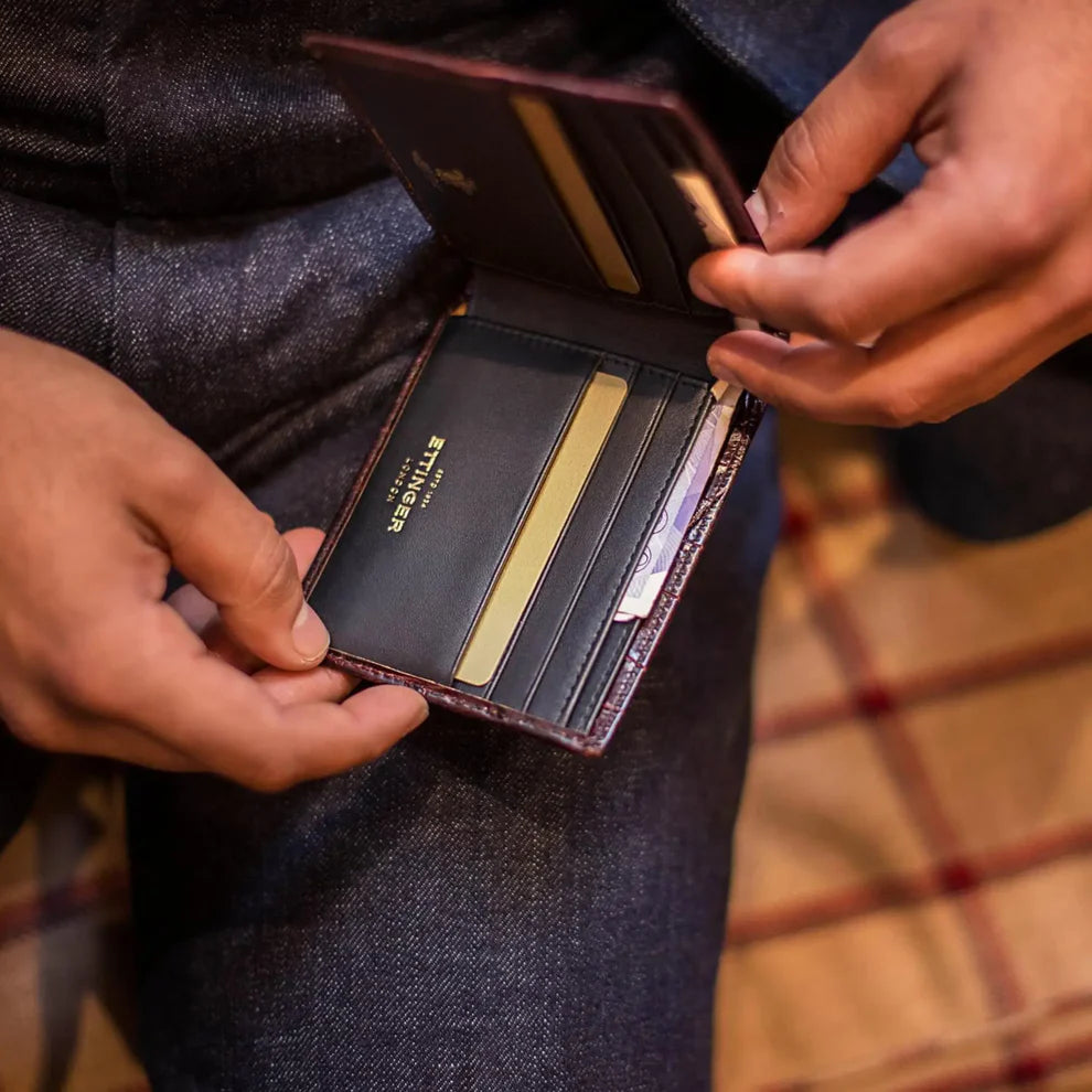 Portafoglio Ettinger London in pelle a stampa cocco bordeaux