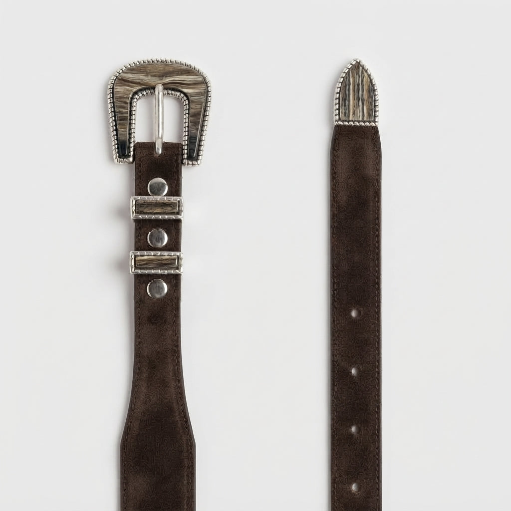 Cintura western Alberto Luti 696/35 in camoscio marrone con fibbia effetto marmo