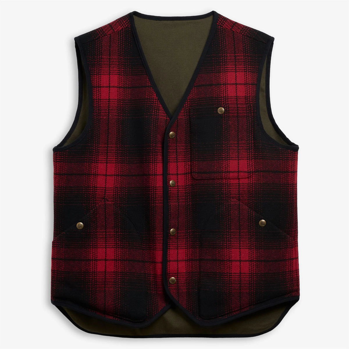Gilet monopetto Sebago Wildriver Check in lana rossa e nera