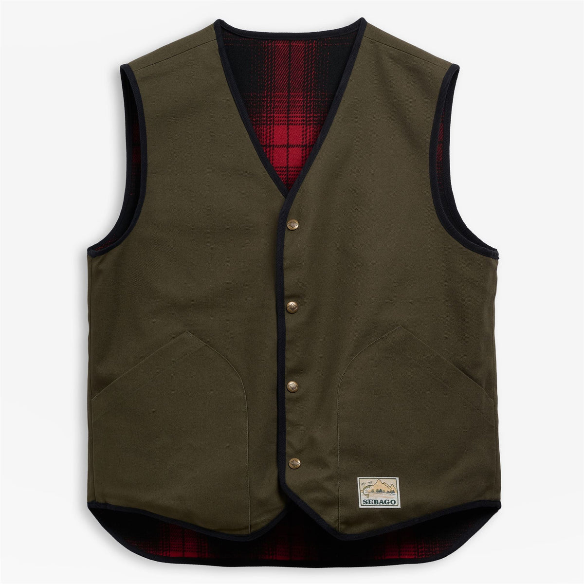 Gilet monopetto Sebago Wildriver Check in lana rossa e nera