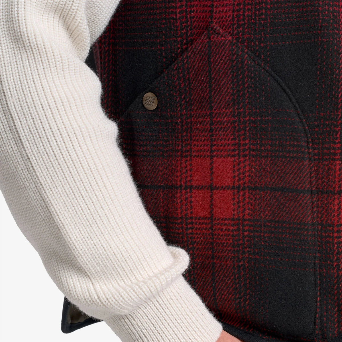 Gilet monopetto Sebago Wildriver Check in lana rossa e nera