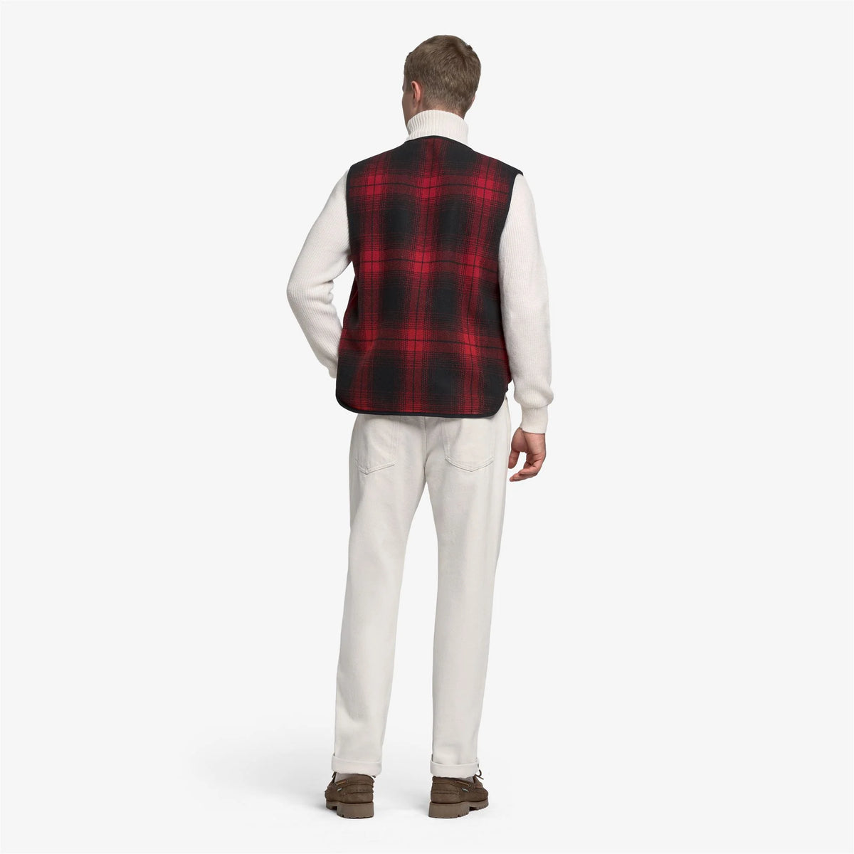 Gilet monopetto Sebago Wildriver Check in lana rossa e nera