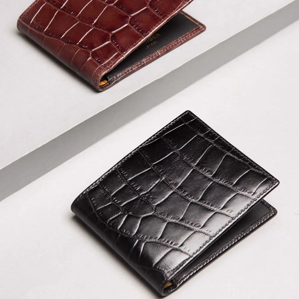 Portafoglio Ettinger London in pelle a stampa cocco nera