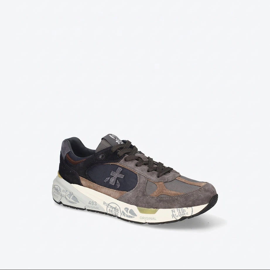 Sneaker Premiata Mase25 8426 in camoscio grigio e tessuto blu