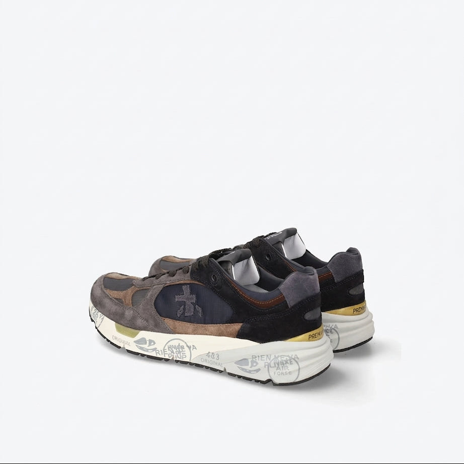 Sneaker Premiata Mase25 8426 in camoscio grigio e tessuto blu
