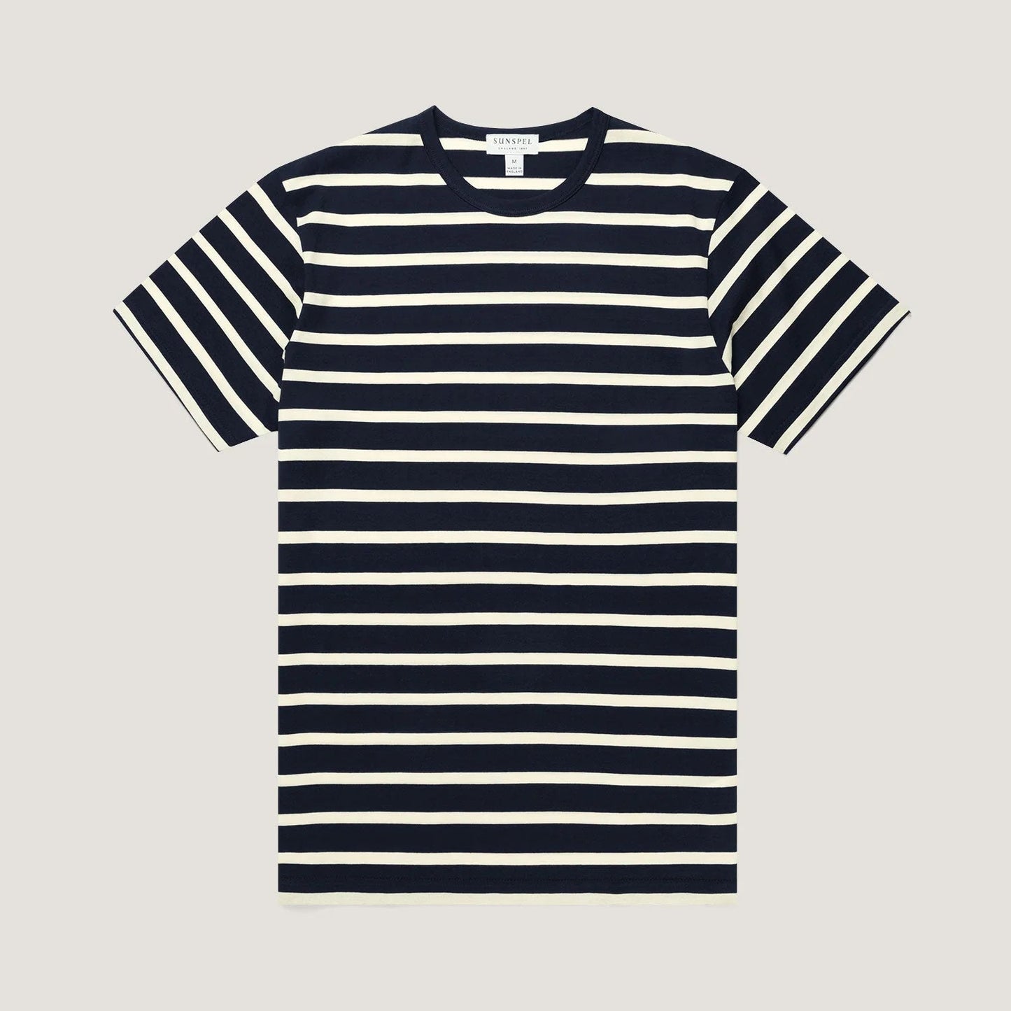 T-shirt a maniche corte Sunspel Classic T‑shirt in cotone a righe blu e beige