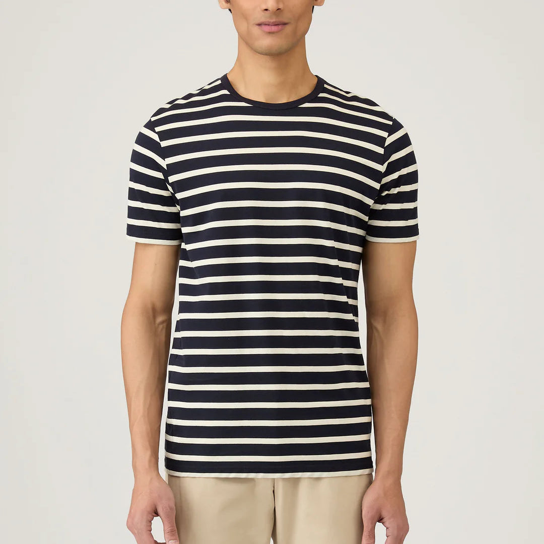 T-shirt a maniche corte Sunspel Classic T‑shirt in cotone a righe blu e beige