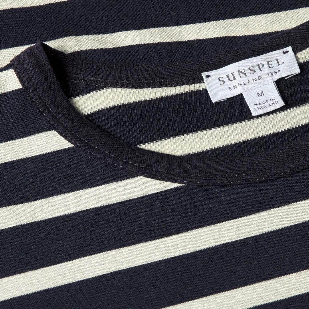 T-shirt a maniche corte Sunspel Classic T‑shirt in cotone a righe blu e beige