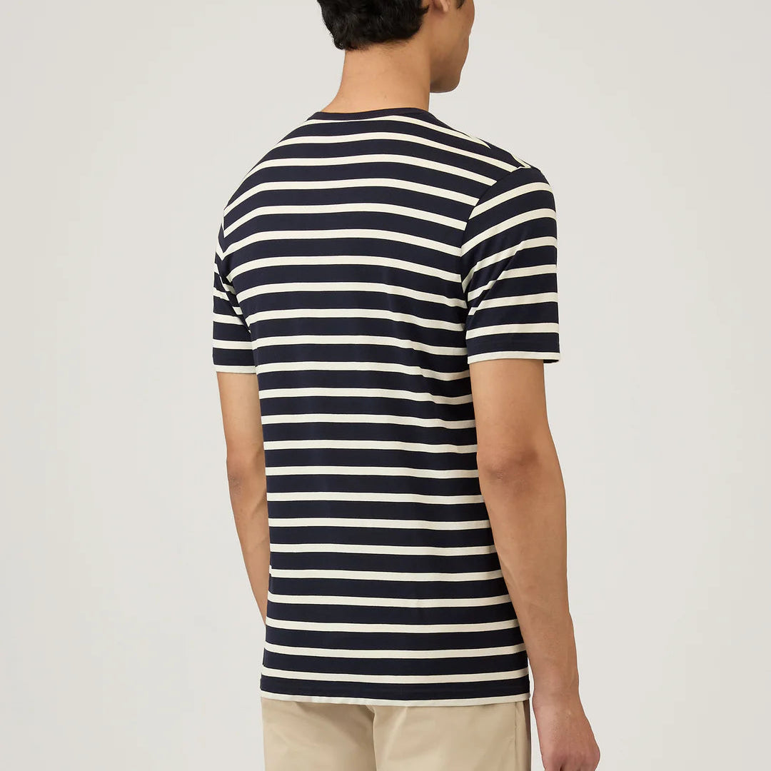 T-shirt a maniche corte Sunspel Classic T‑shirt in cotone a righe blu e beige