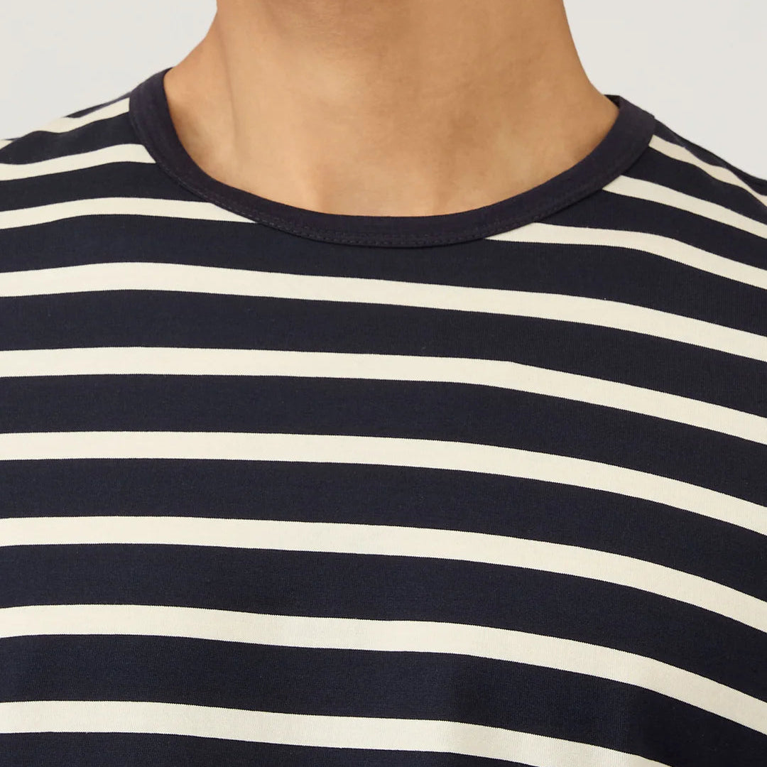 T-shirt a maniche corte Sunspel Classic T‑shirt in cotone a righe blu e beige