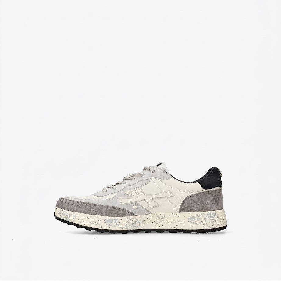 Sneaker Premiata Nous 8466 in pelle bianca e camoscio grigio