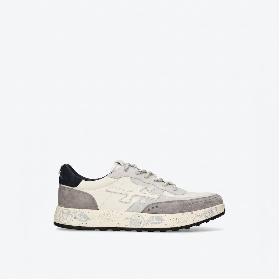 Sneaker Premiata Nous 8466 in pelle bianca e camoscio grigio