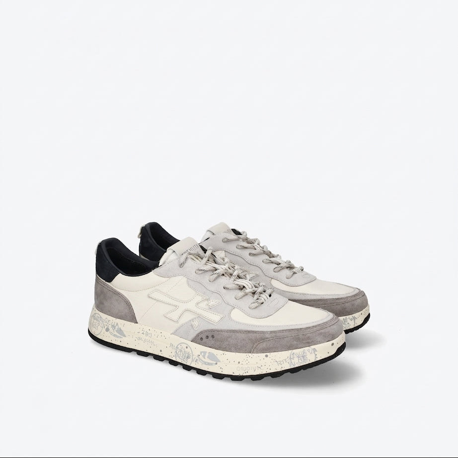 Sneaker Premiata Nous 8466 in pelle bianca e camoscio grigio