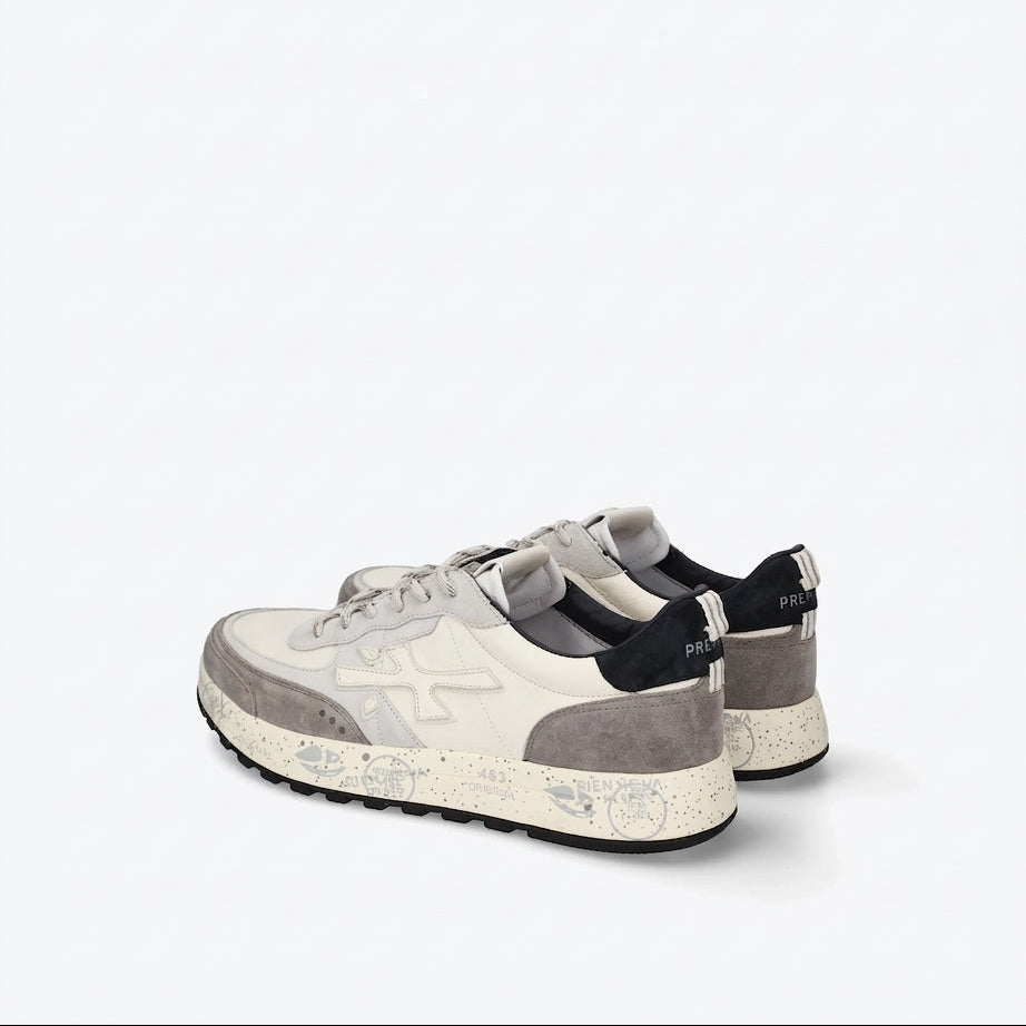 Sneaker Premiata Nous 8466 in pelle bianca e camoscio grigio