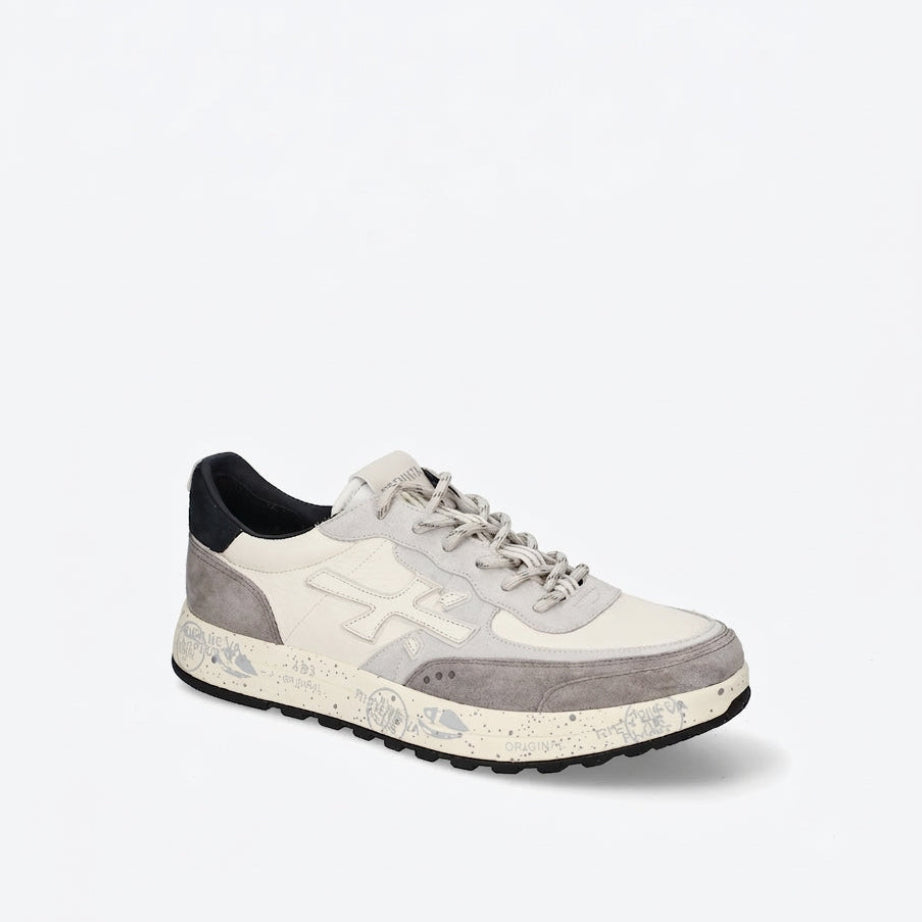 Sneaker Premiata Nous 8466 in pelle bianca e camoscio grigio