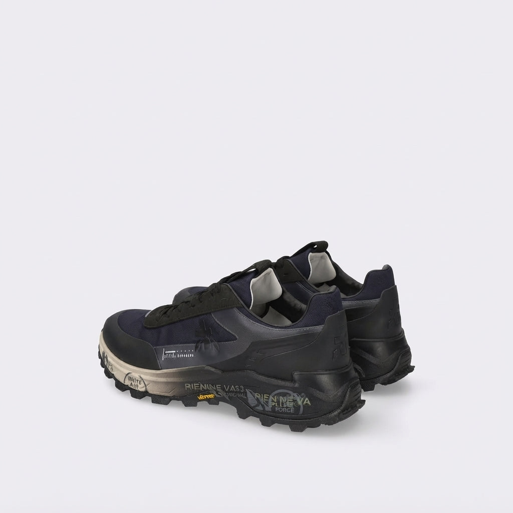 Sneaker Premiata Devin 526 in pelle nera e tessuto blu
