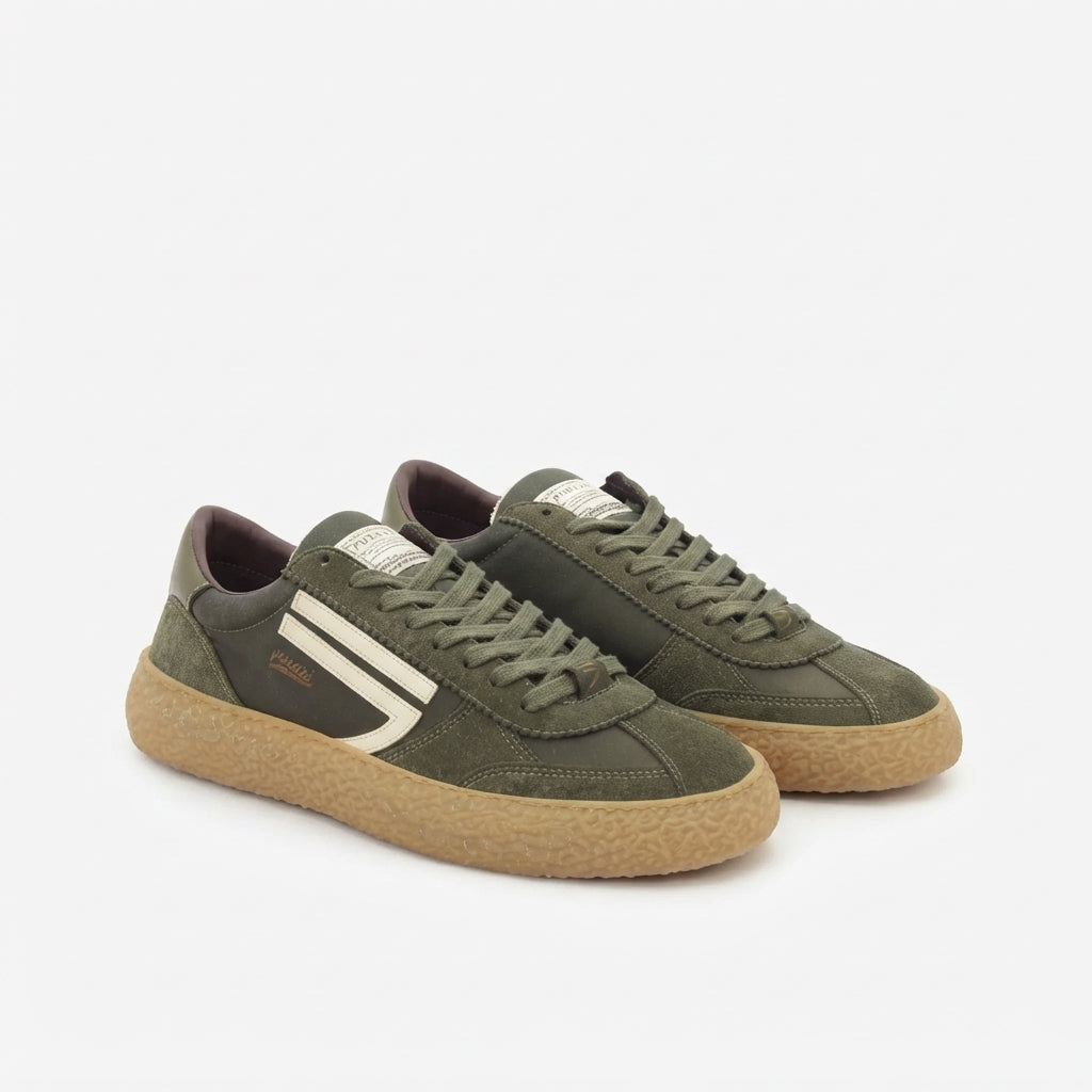 Sneaker eco-friendly Puraai Sidro in camoscio e tessuto verde