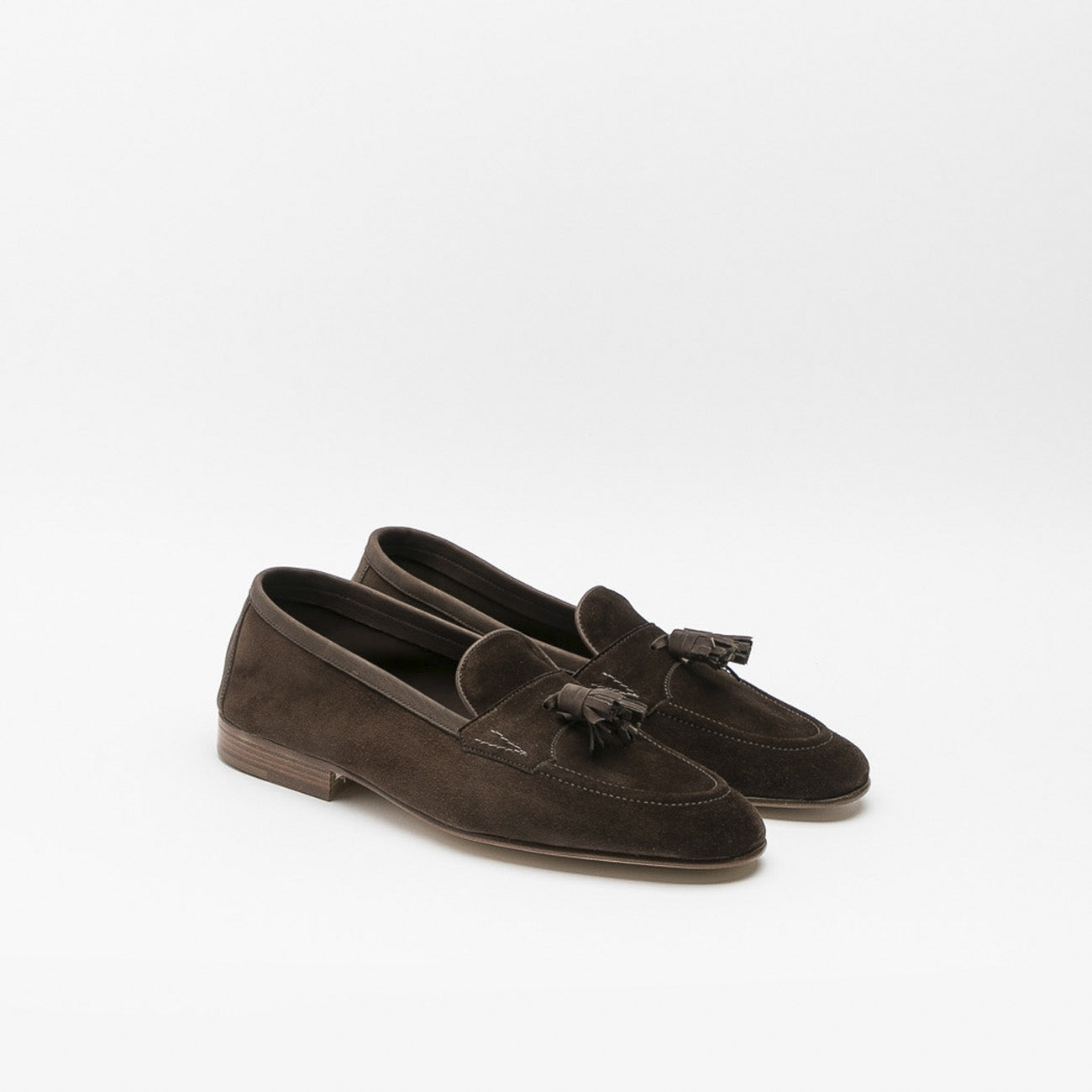 Edward Green Portland tassel loafer in brown suede