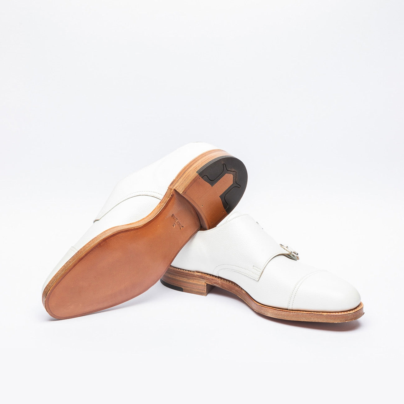 John Lobb William double buckle in white grained leather