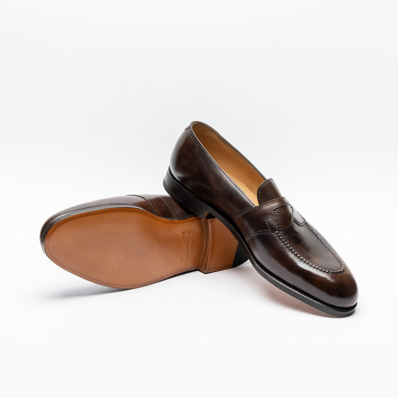 John Lobb Fencote penny loafer moccasin in brown leather