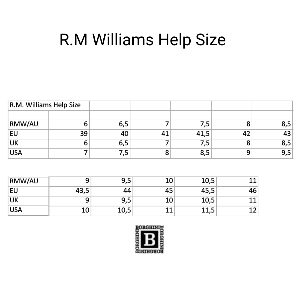 Rm williams 2025 shoe size