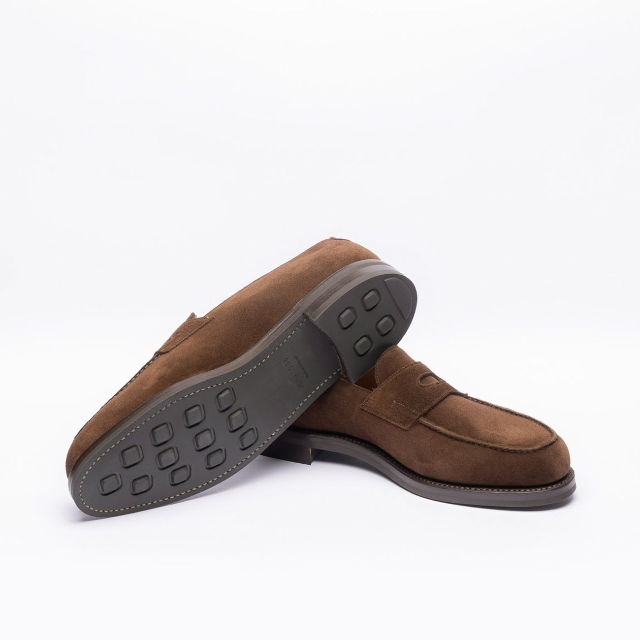 Mocassino penny loafer John lobb Lopez in camoscio marrone (Classic rubber sole)