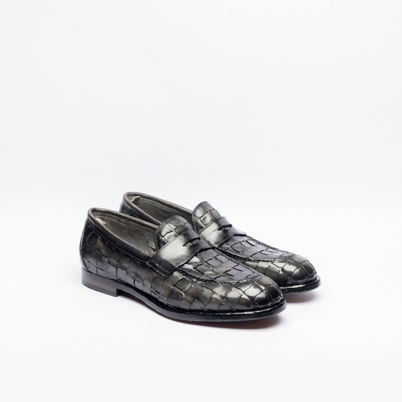 Officine Creative Ivy/016 penny loafer in blue woven leather (dark grey)