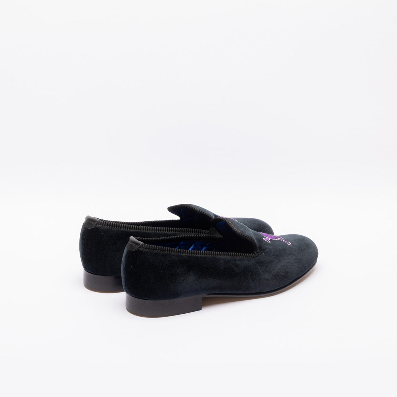 Bowhill & Elliott Skull velvet slipper in black