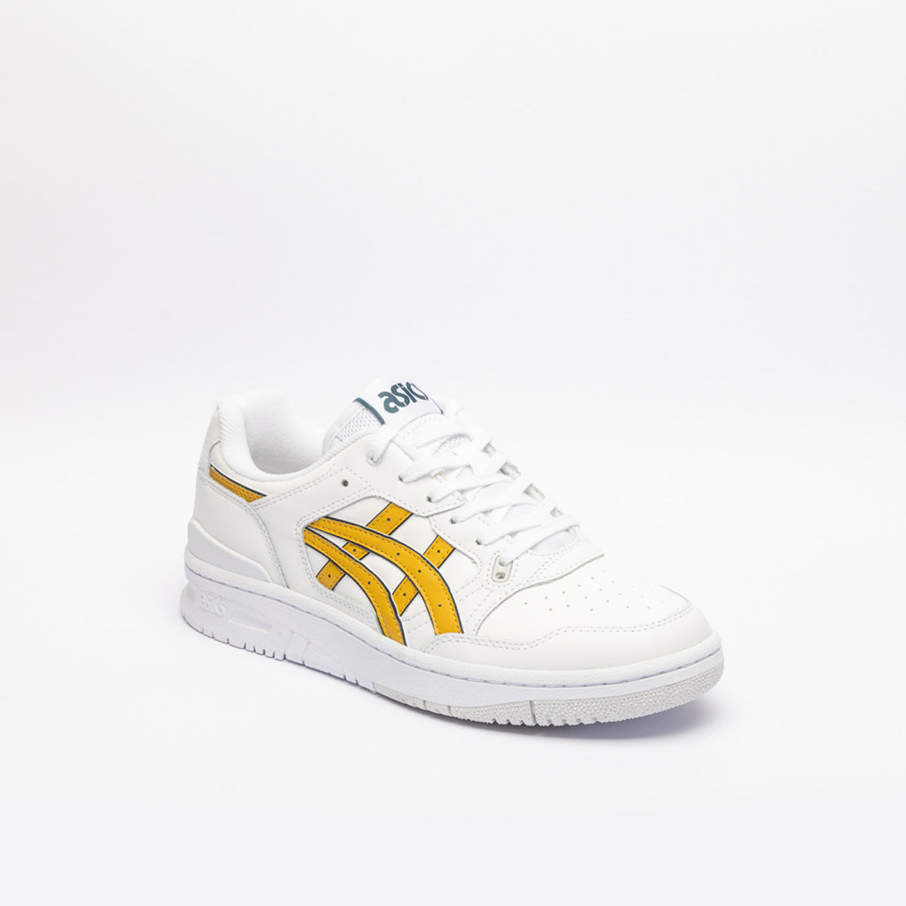 Sneaker basket low Asics EX89 in pelle bianca e logo giallo