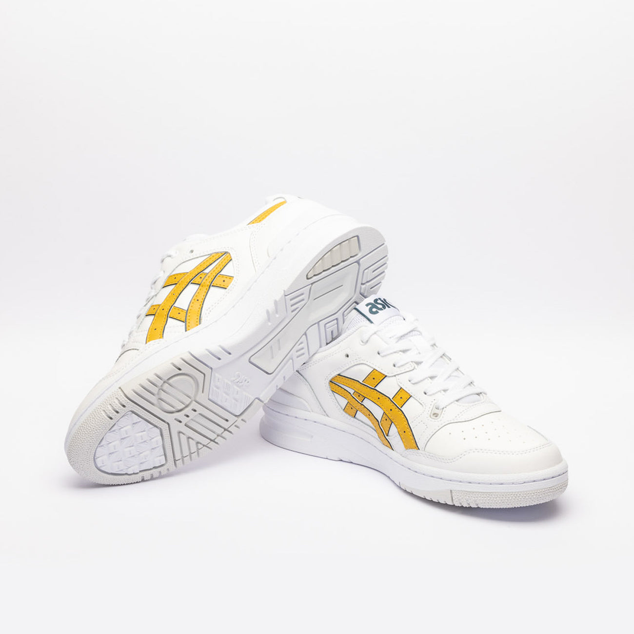 Sneaker basket low Asics EX89 in pelle bianca e logo giallo