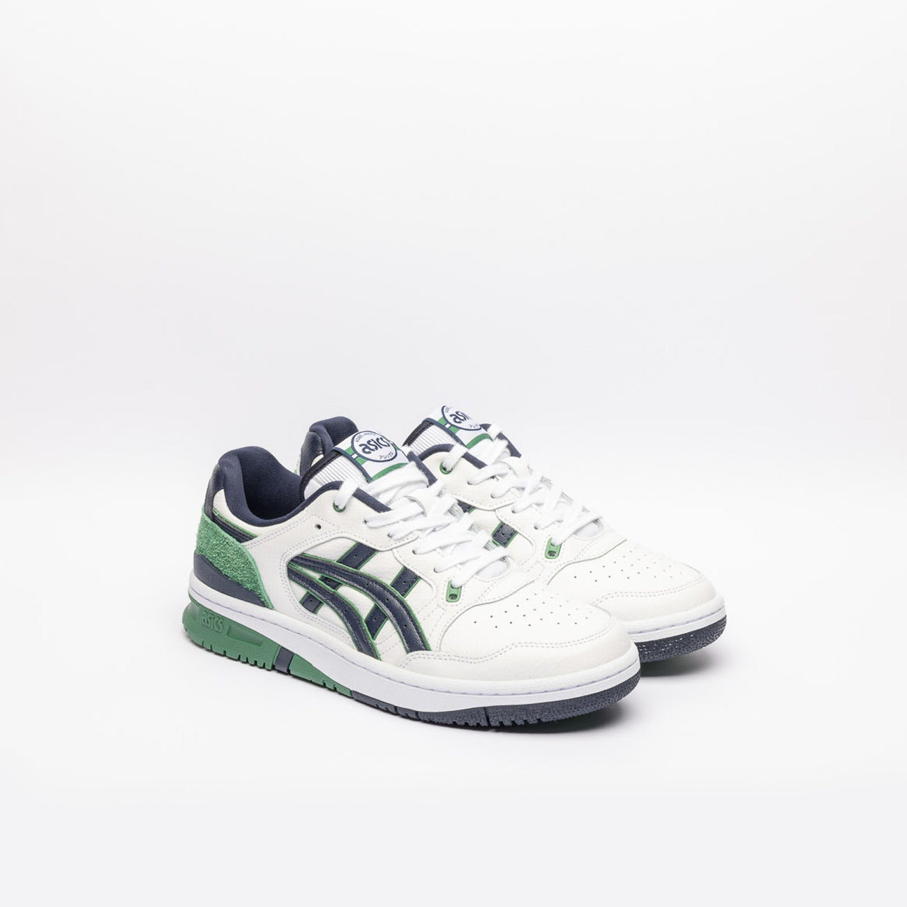 Sneaker basket low Asics EX89 in pelle bianca e camoscio verde