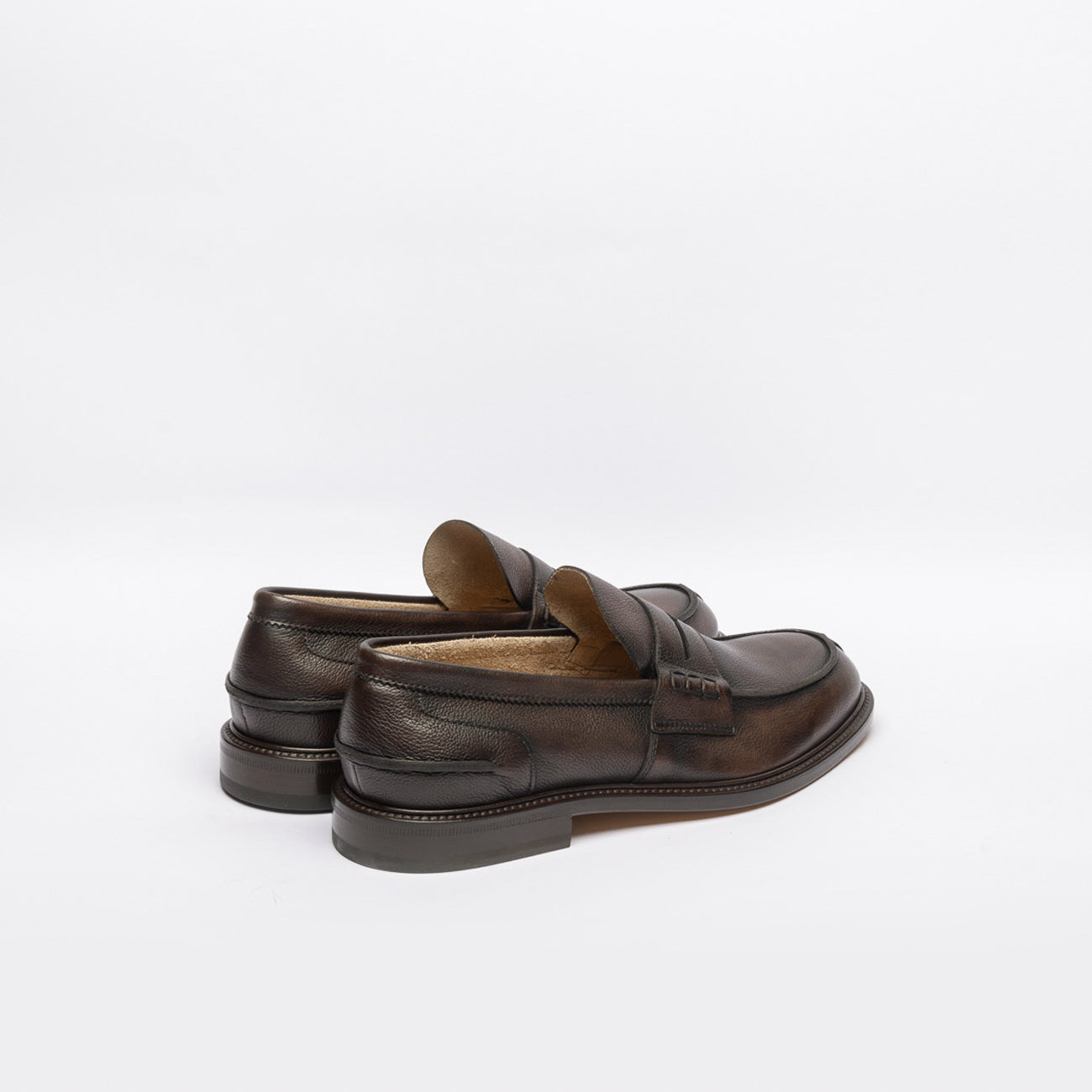 Borghini 784 brown hammered leather penny loafer.