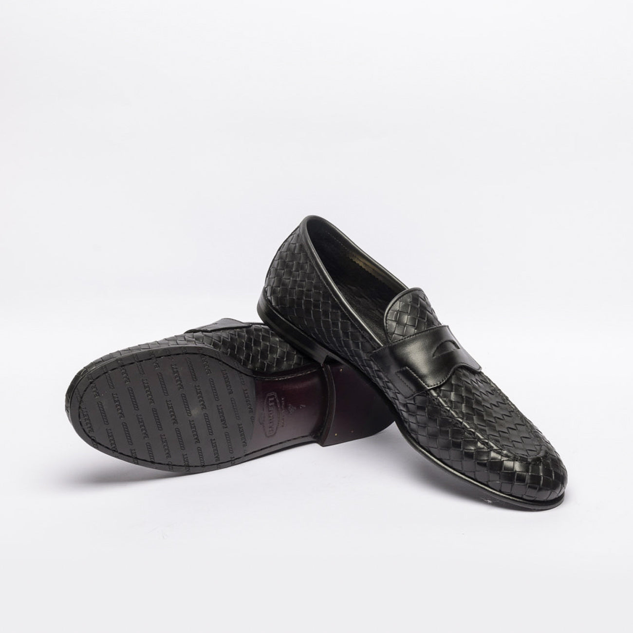Mocassino penny loafer Barrett 231u040.3 in pelle intrecciata nera
