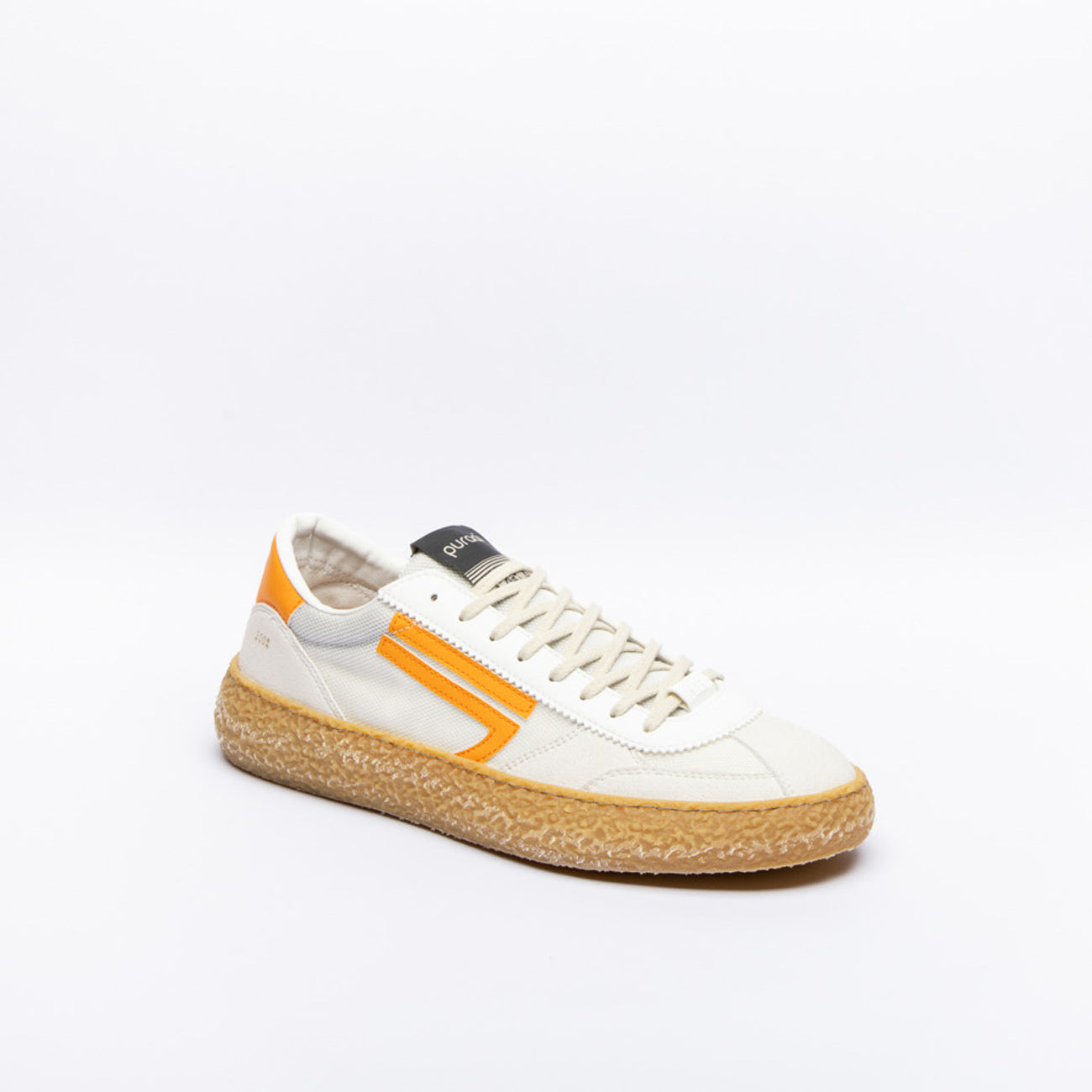 Sneakers ecosostenibile Puraai Mango in pelle bianca e logo arancione 